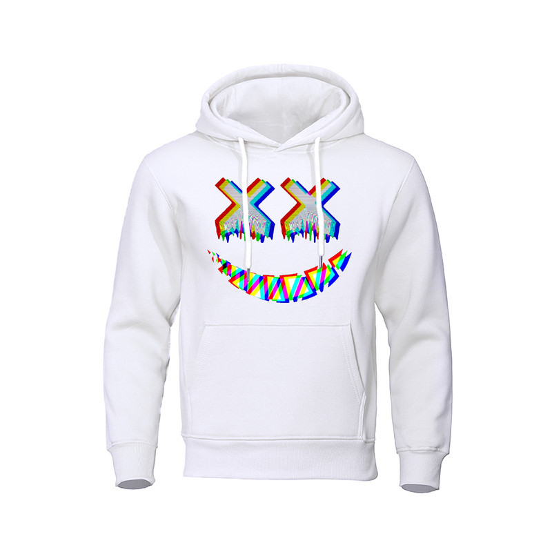 Sweatshirt Tête de Mort Psychédélique Capuche Couleur Blanc