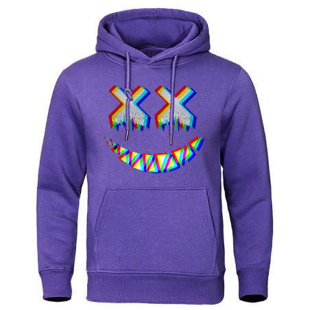 Sweatshirt Tête de Mort Psychédélique Capuche Couleur Violet