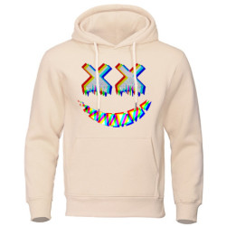 Sweatshirt Tête de Mort Psychédélique Capuche Couleur Beige