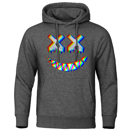 Sweatshirt Tête de Mort Psychédélique Capuche Couleur Gris Foncé