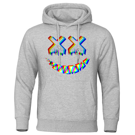 Sweatshirt Tête de Mort Psychédélique Capuche Couleur Gris