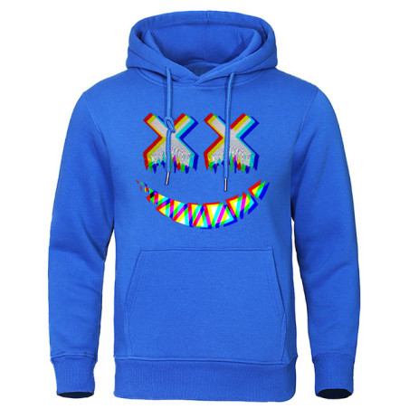 Sweatshirt Tête de Mort Psychédélique Capuche Couleur Bleu Clair