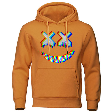 Sweatshirt Tête de Mort Psychédélique Capuche Couleur Orange