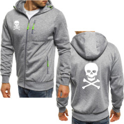 Sweatshirt Tête de Mort Sweat Double logo Skull à Capuche Couleur Gris Clair