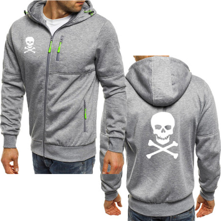 Sweatshirt Tête de Mort Sweat Double logo Skull à Capuche Couleur Gris Clair