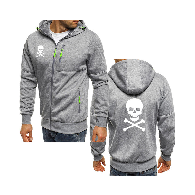Sweatshirt Tête de Mort Sweat Double logo Skull à Capuche Couleur Gris Clair