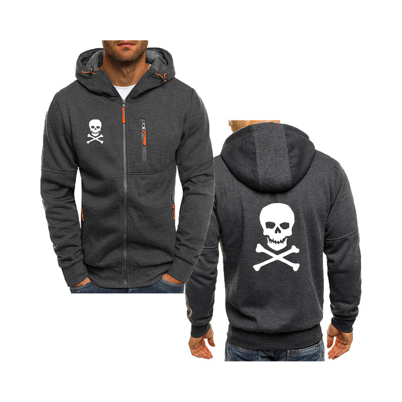 Sweatshirt Tête de Mort Sweat Double logo Skull à Capuche Couleur Gris Foncé