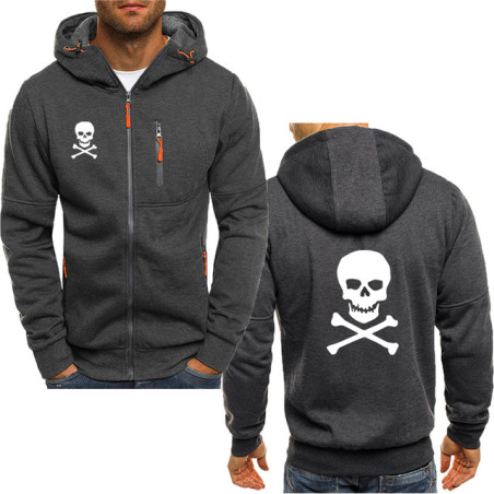 Sweatshirt Tête de Mort Sweat Double logo Skull à Capuche Couleur Gris Foncé