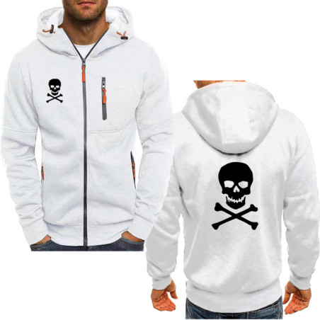 Sweatshirt Tête de Mort Sweat Double logo Skull à Capuche Couleur Blanc