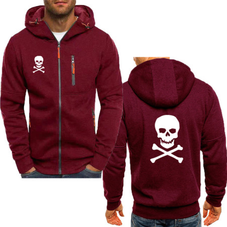 Sweatshirt Tête de Mort Sweat Double logo Skull à Capuche Couleur Rouge