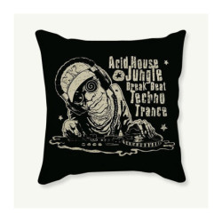 Housse de coussin tête de mort en coton et lin style post punk - modèle 2