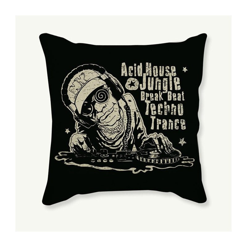 Housse de coussin tête de mort en coton et lin style post punk - modèle 2