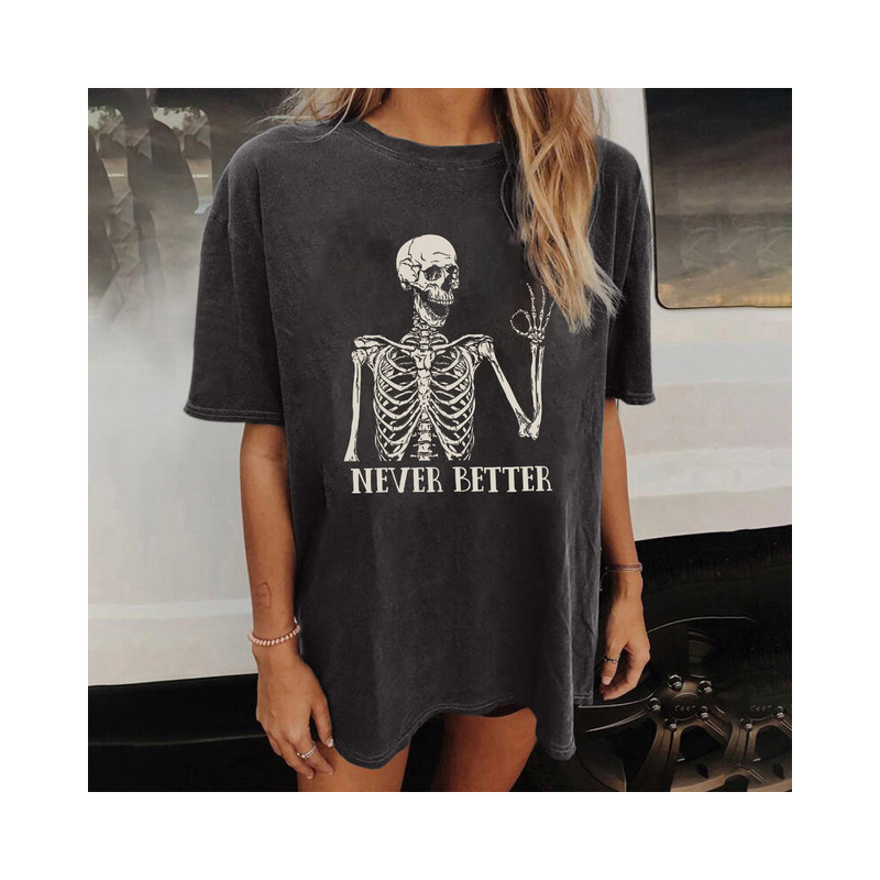 T-shirt Tête de Mort Vintage "Never Better" Couleur Gris Foncé