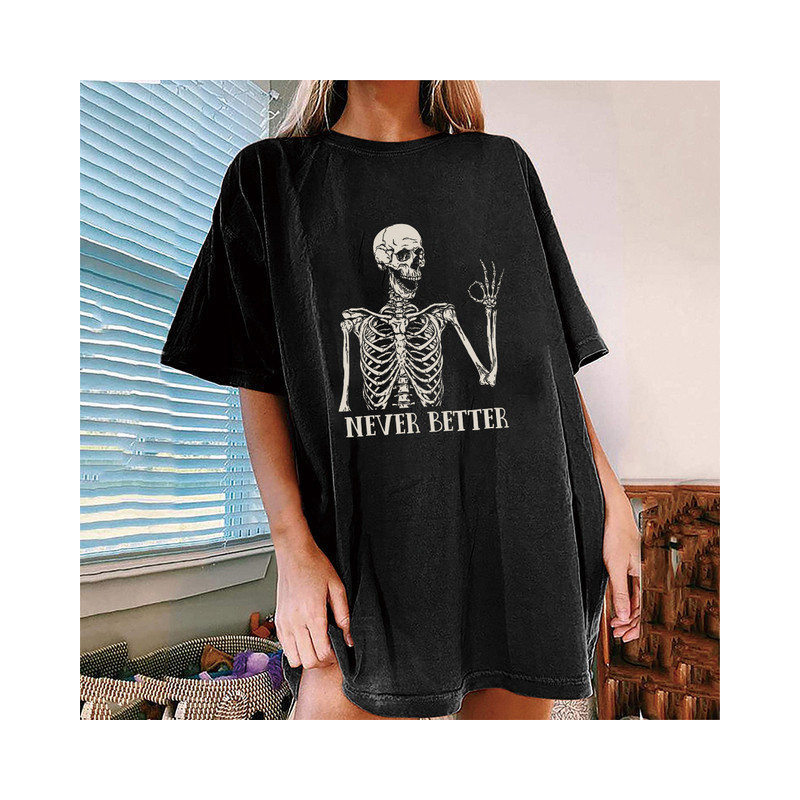 T-shirt Tête de Mort Vintage "Never Better" Couleur Noir