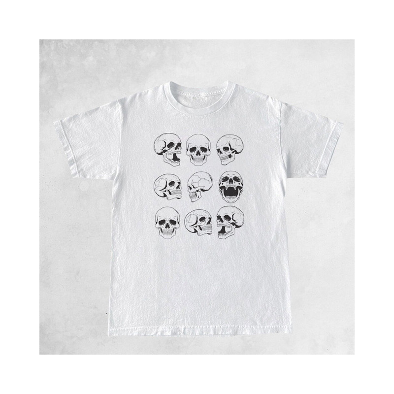 T-shirt Tête de Mort Gothique à manches courtes pour femme Couleur Blanc