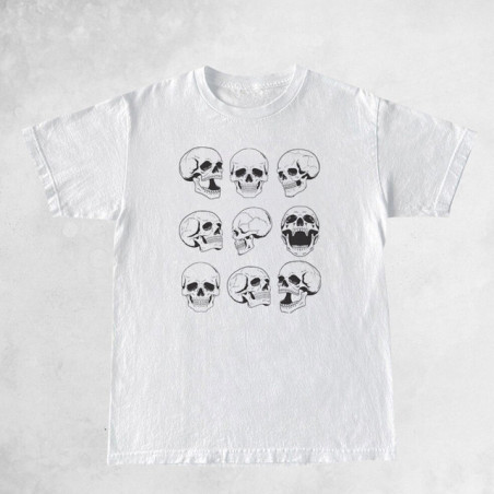 T-shirt Tête de Mort Gothique à manches courtes pour femme Couleur Blanc