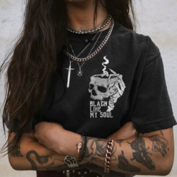 T-shirt Tête de Mort Gothique "Black Like My Soul" pour femme Couleur Noir