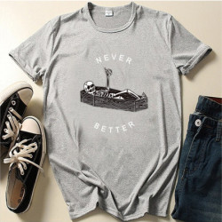 T-shirt Squelette dans Cercueil inscription "Never Better" pour Femme Couleur Gris