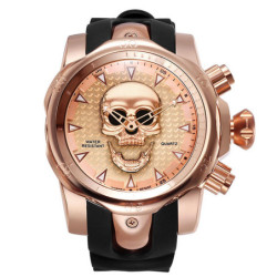 Montre Tête de Mort Crâne Homme Couleur Or