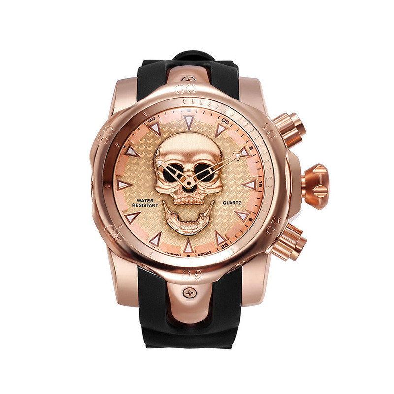 Montre Tête de Mort Crâne Homme Couleur Or