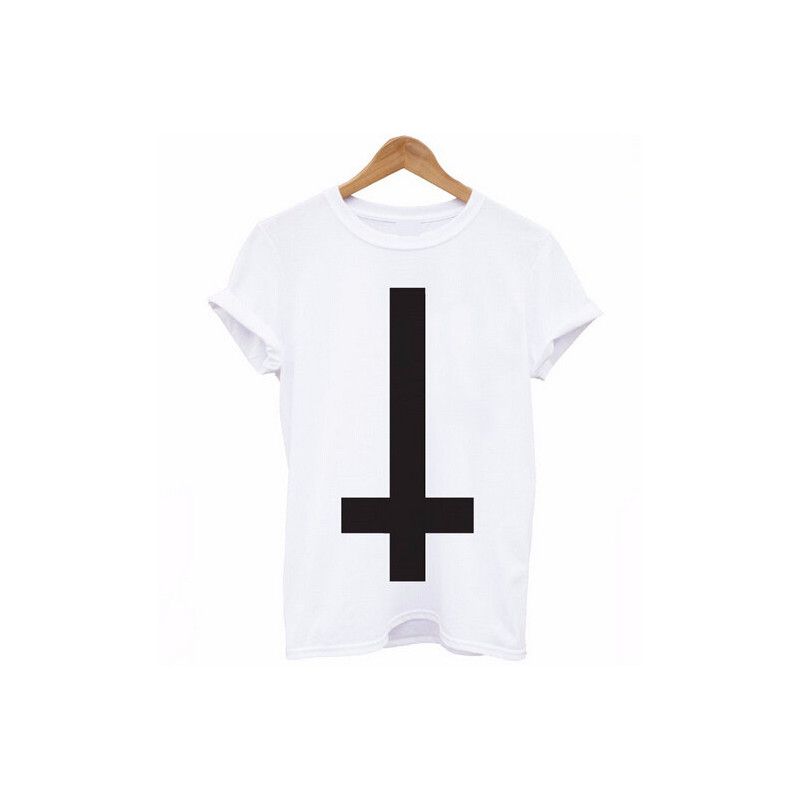 T-shirt en coton imprimé Croix Anti Christ pour hommes et femmes couleur blanc
