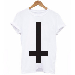 T-shirt en coton imprimé Croix Anti Christ pour hommes et femmes couleur blanc