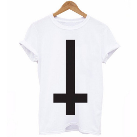 T-shirt en coton imprimé Croix Anti Christ pour hommes et femmes couleur blanc