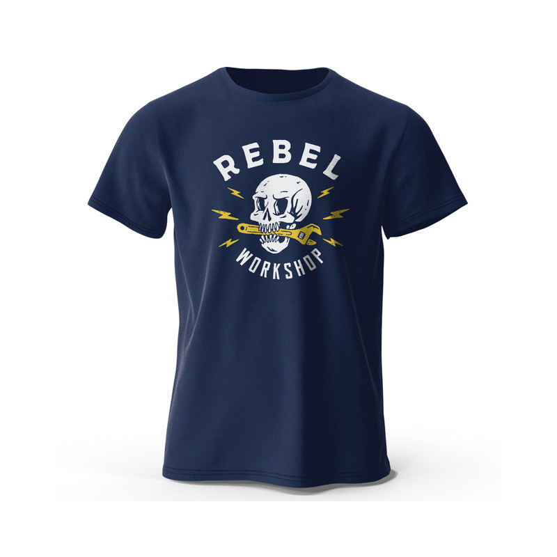 T-shirt Tête de Mort Biker Mécanique Rebel Workshop bleu marine