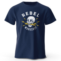 T-shirt Tête de Mort Biker Mécanique Rebel Workshop bleu marine