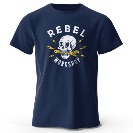 T-shirt Tête de Mort Biker Mécanique Rebel Workshop bleu marine