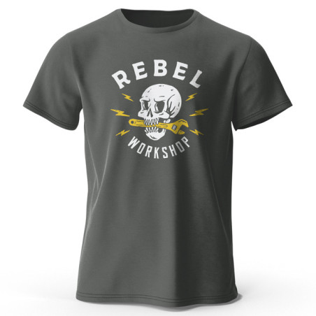 T-shirt Tête de Mort Biker Mécanique Rebel Workshop Gris