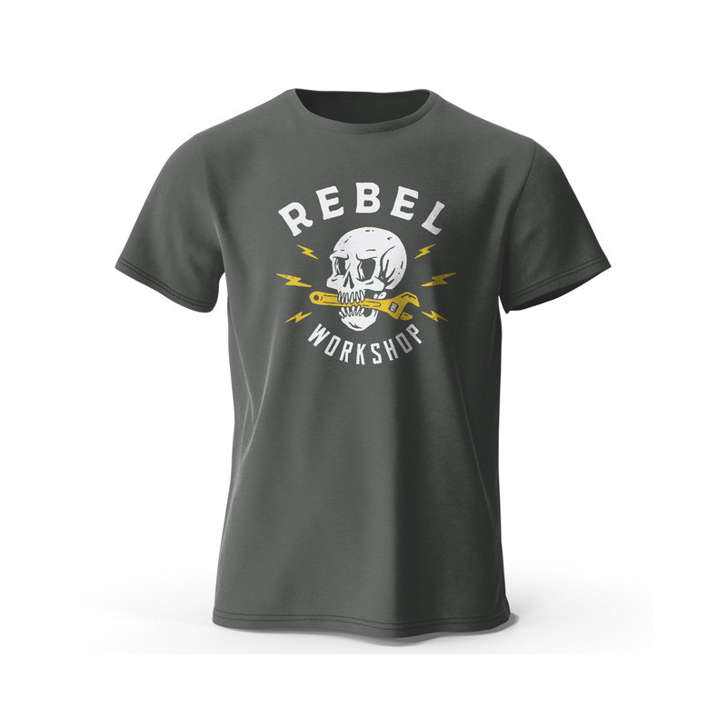 T-shirt Tête de Mort Biker Mécanique Rebel Workshop Gris