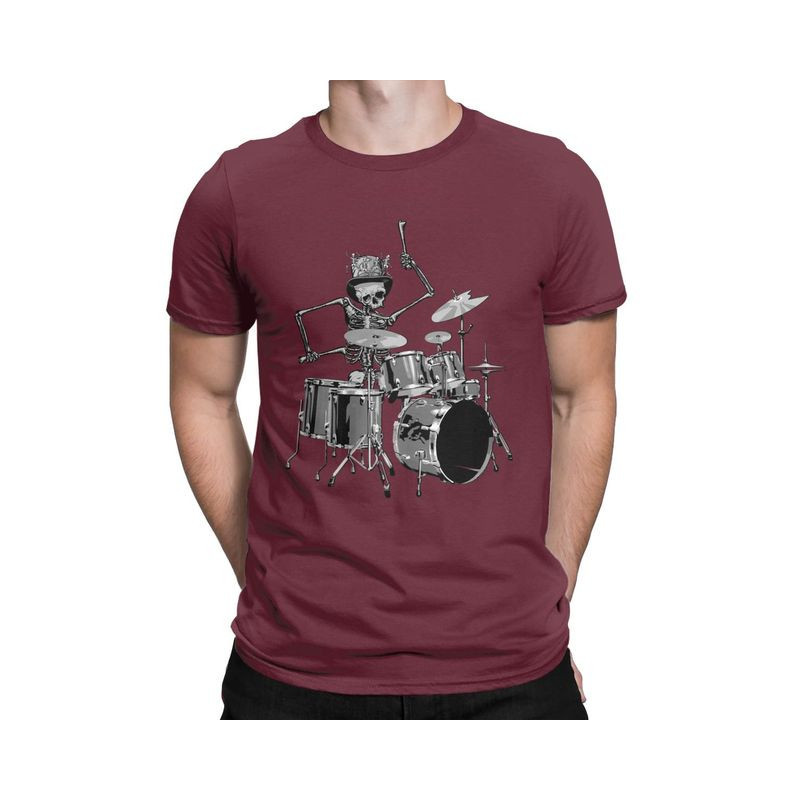 T-Shirt Tête de Mort Squelette Batterie Musicien Batteur Couleur Burgundy