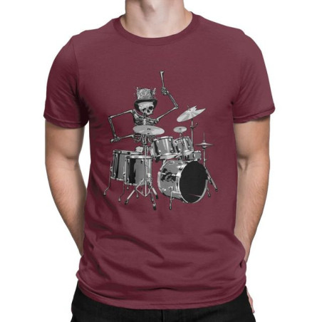 T-Shirt Tête de Mort Squelette Batterie Musicien Batteur Couleur Burgundy