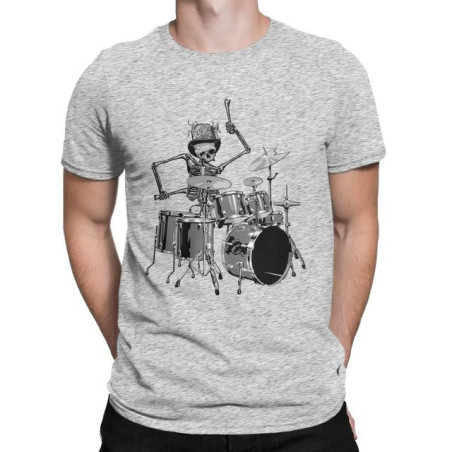 T-Shirt Tête de Mort Squelette Batterie Musicien Batteur Couleur Gris Clair