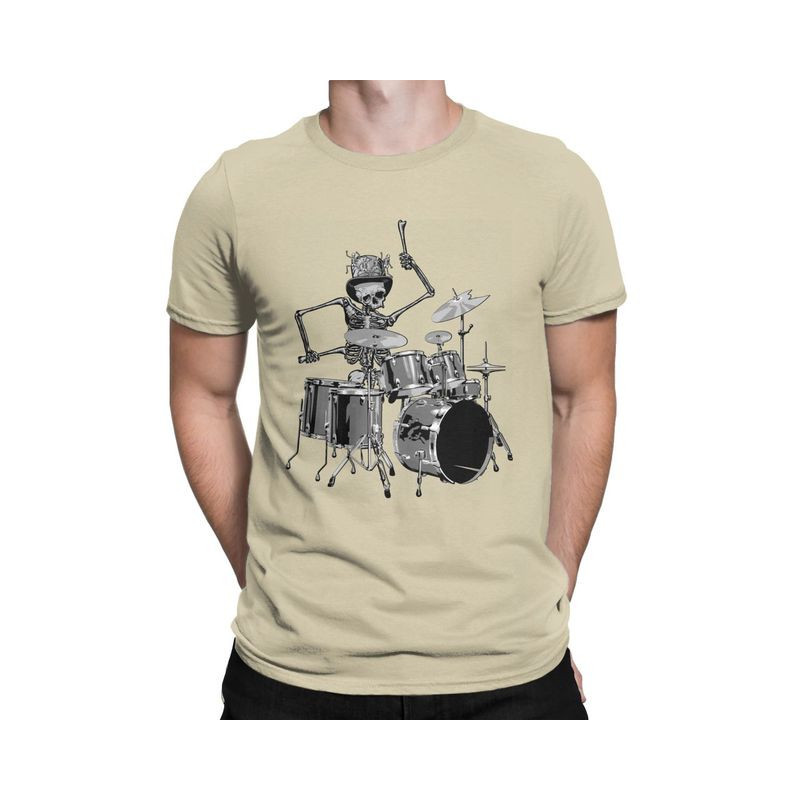 T-Shirt Tête de Mort Squelette Batterie Musicien Batteur Couleur Beige