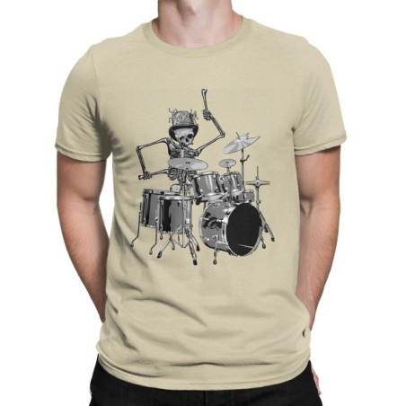T-Shirt Tête de Mort Squelette Batterie Musicien Batteur Couleur Beige