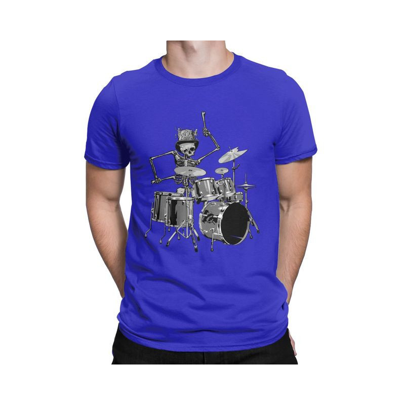T-Shirt Tête de Mort Squelette Batterie Musicien Batteur Couleur Bleu