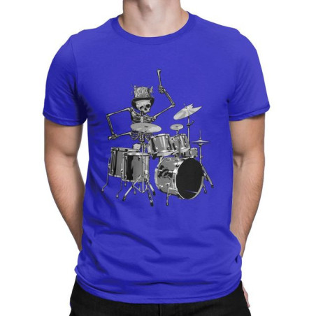 T-Shirt Tête de Mort Squelette Batterie Musicien Batteur Couleur Bleu
