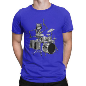 T-Shirt Tête de Mort Squelette Batterie Musicien Batteur Couleur Bleu
