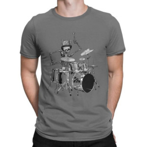 T-Shirt Tête de Mort Squelette Batterie Musicien Batteur Couleur Gris Foncé