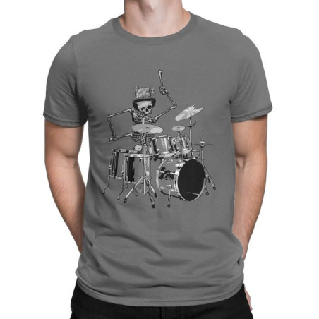 T-Shirt Tête de Mort Squelette Batterie Musicien Batteur Couleur Gris Foncé