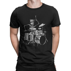 T-Shirt Tête de Mort Squelette Batterie Musicien Batteur