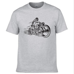 T-shirt Tête de Mort Biker Motard pour hommes Couleur Gris clair