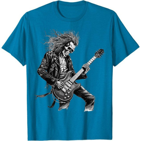 T-shirt Tête de Mort Guitariste Rock and Roll Couleur Bleu