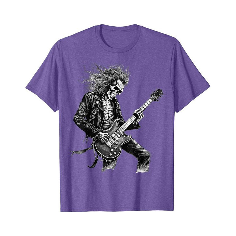 T-shirt Tête de Mort Guitariste Rock and Roll Couleur Violet