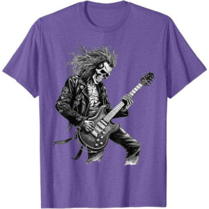 T-shirt Tête de Mort Guitariste Rock and Roll Couleur Violet
