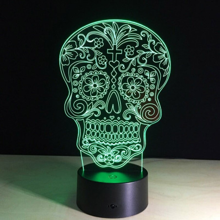 Lampe tête de mort tête Santa Muerte Lampe LED - couleur vert