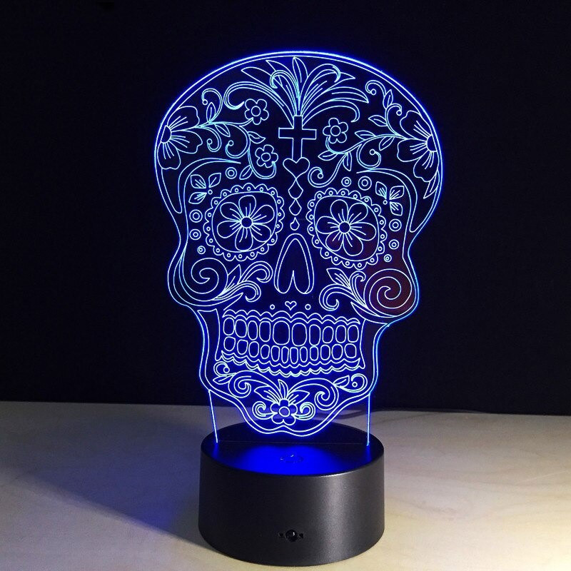 Lampe tête de mort tête Santa Muerte Lampe LED - couleur bleu