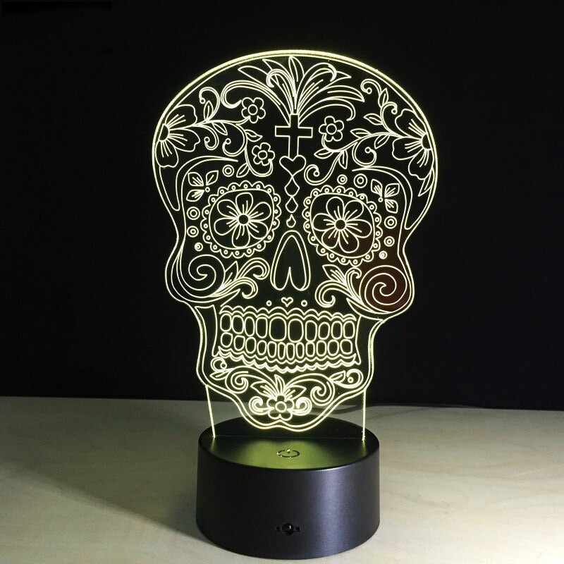Lampe tête de mort tête Santa Muerte Lampe LED - couleur jaune